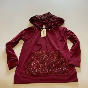 7th Ray Time and Time Again Sequin Hoodie Burgundy Red S